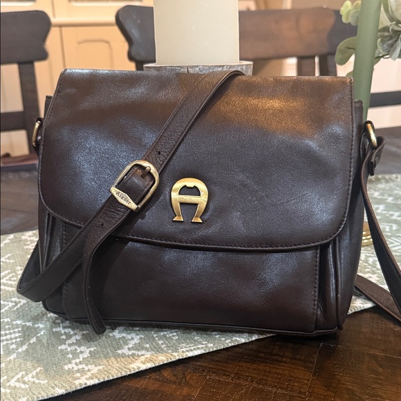 Vintage Etienne Aigner Dark Brown Leather Crossbody Bag - Picture 1 of 7